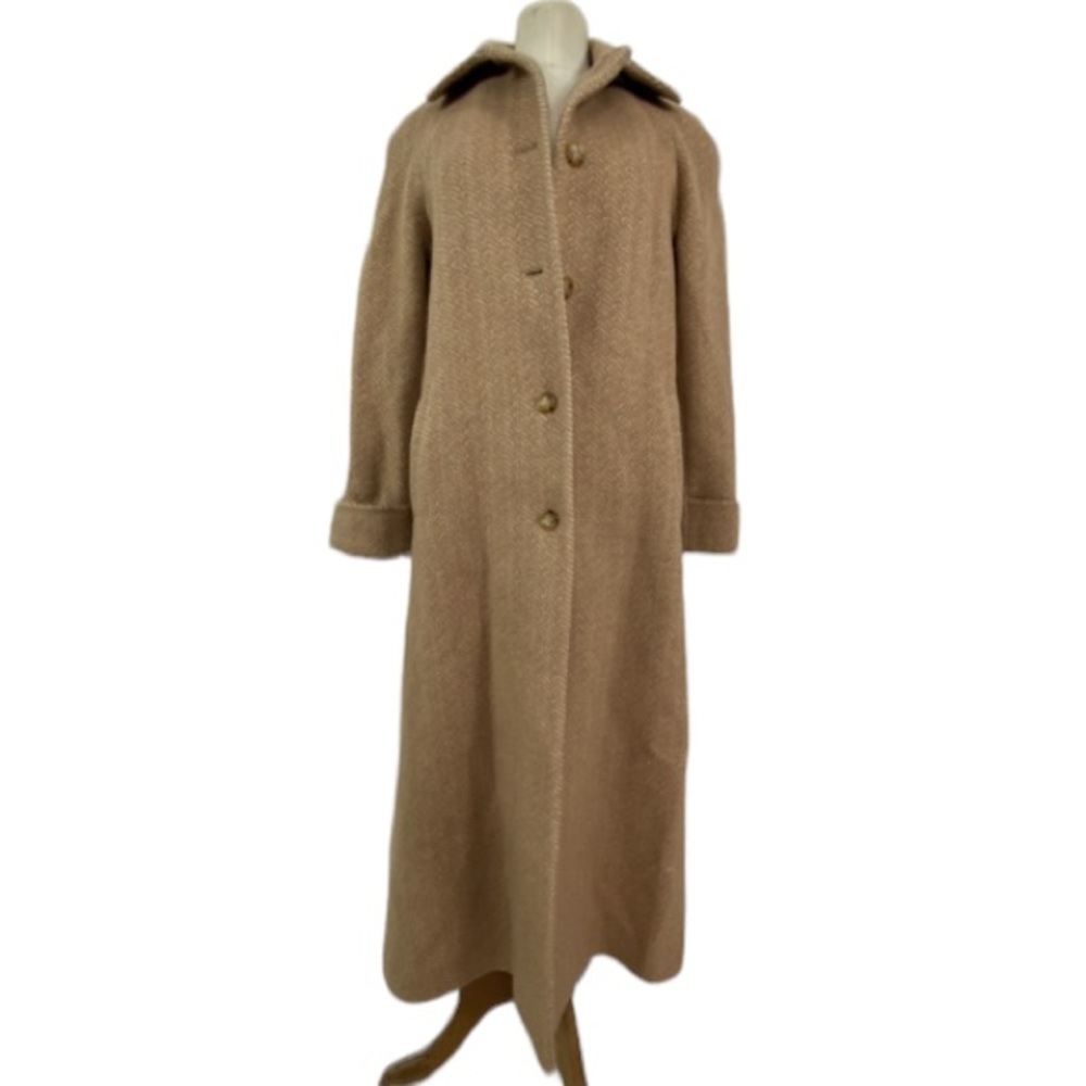 Macintosh New England Camel Dress Coat/ Wool Camel Chevron Print 90's Tweed